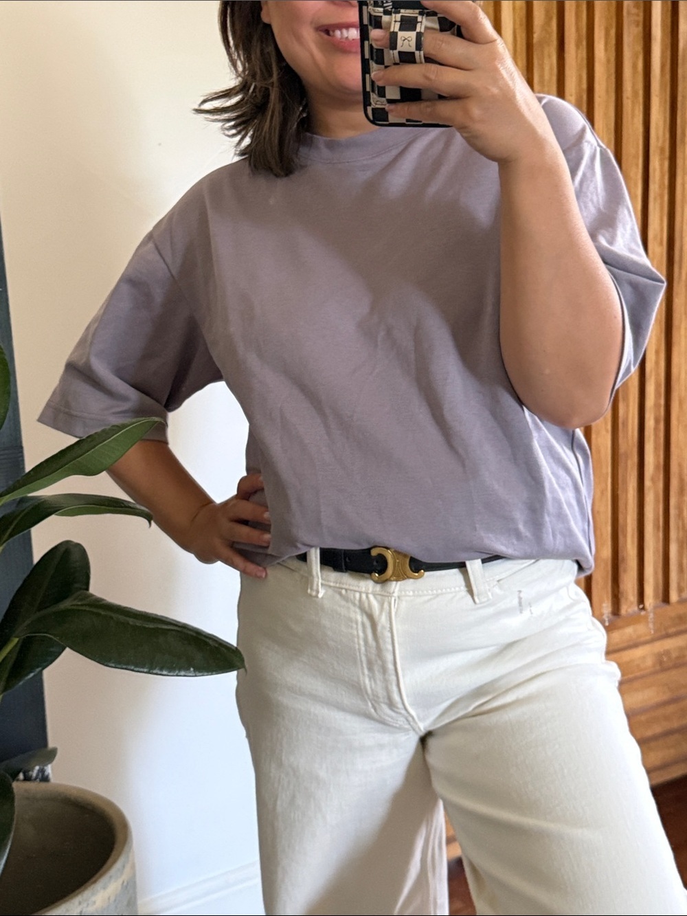 Uniqlo Airism Boxy Grey Lavender Crew neck Tee. M